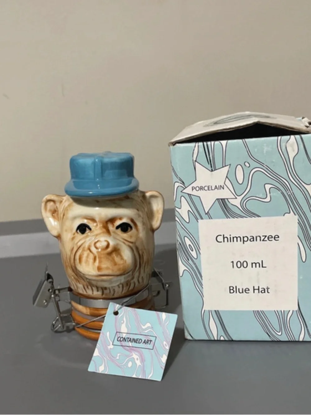 Chimpanzee Porcelain Jar with Blue Hat